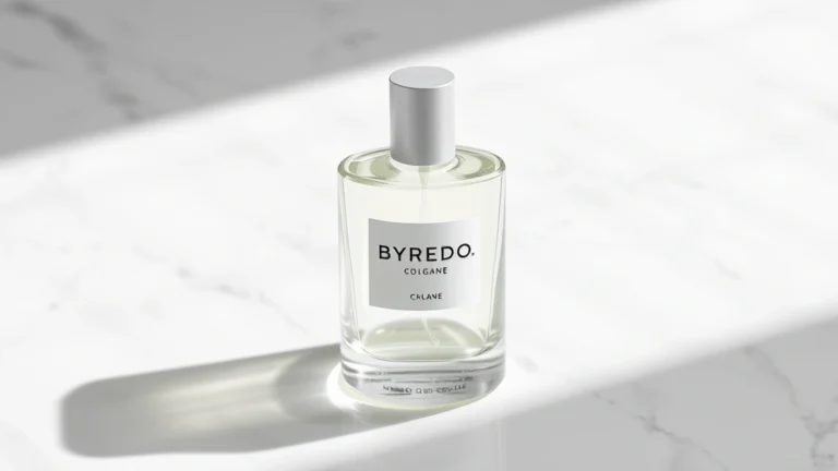 byredo cologne - Minimalist clear glass Byredo Cologne bottle with subtle branding on white marbl