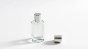 can i take cologne on plane - Photorealistic image of a small travel-size cologne bottle and empty spray atomi