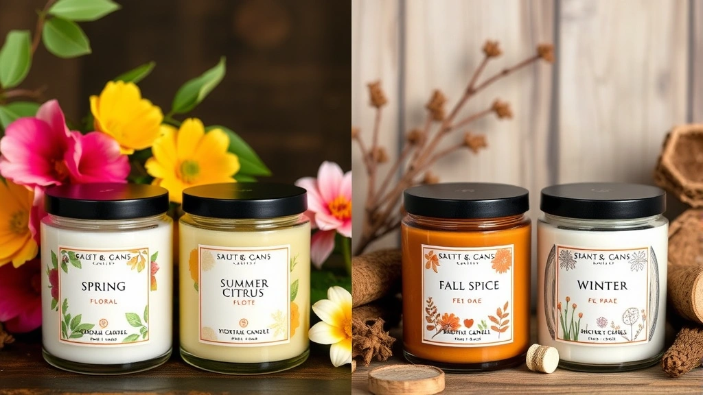 candle fragrance - 
Seasonal candle fragrance collection displaying spring florals, summer citrus, 