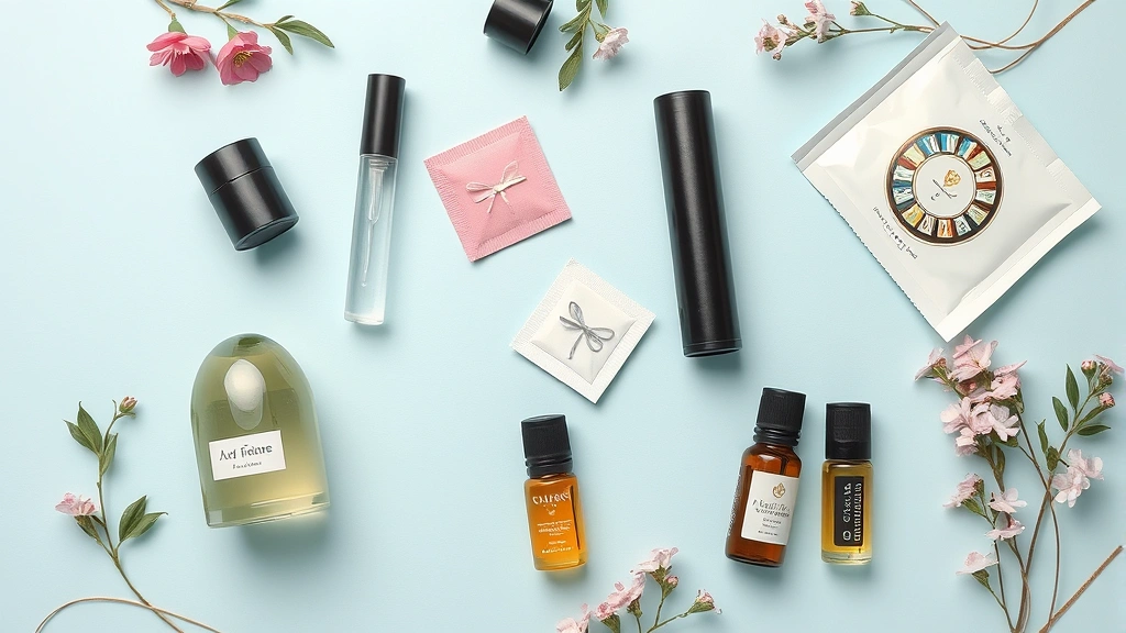 car fragrance -
Flat lay composition showing various car fragrance products including diffuser,