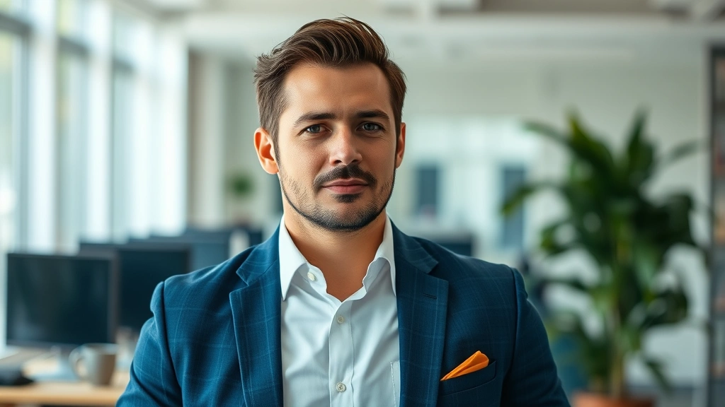 carby musk cologne - 
Lifestyle shot of a man in business casual attire wearing carby musk cologne, p