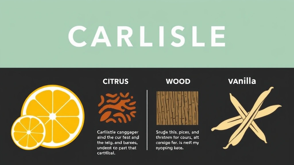 carlisle cologne - 
Infographic displaying the key notes of Carlisle with citrus, spice, wood, and 