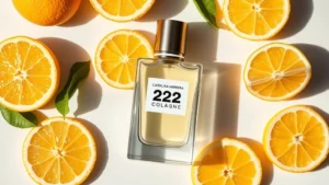 carolina herrera 212 cologne - Flat lay product shot of Carolina Herrera 212 Cologne bottle with fresh citrus f