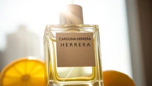 carolina herrera men's cologne - Close-up of Carolina Herrera men's cologne bottle with morning sunlight streamin