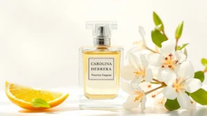 carolina herrera women cologne - Elegant Carolina Herrera fragrance bottle with fresh citrus fruits and white flo