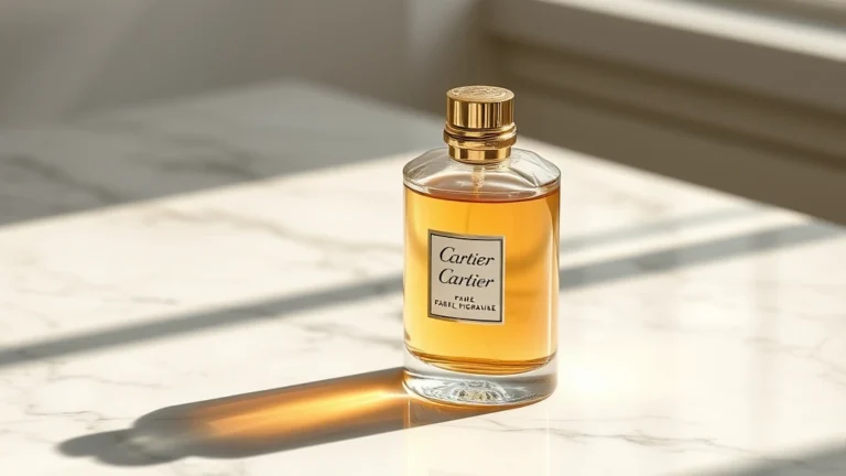 cartier fragrance for him - Cartier fragrance bottle with gold accents and elegant minimalist design on marb