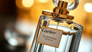 cartier fragrances - Cartier fragrance bottle close-up showing elegant crystal design and gold accent