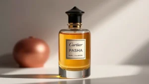cartier pasha cologne - Close-up product shot of Cartier Pasha Cologne bottle with soft, professional li