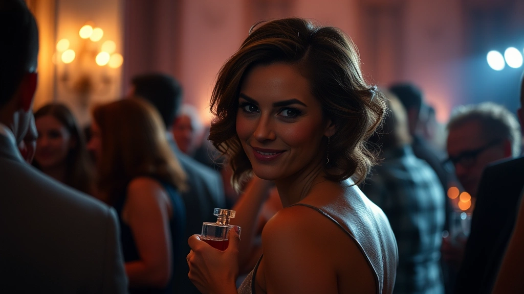 casablanca fragrance - 
Person wearing casablanca fragrance at an evening event, subtle aura of warmth 