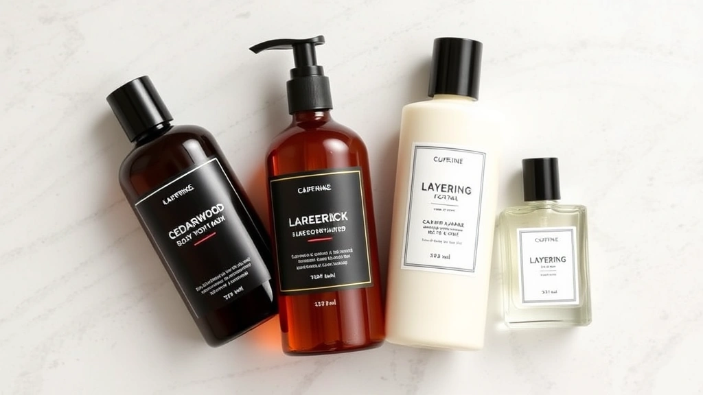 cedarwood cologne - 
Flat lay of layering products including cedarwood body wash, unscented lotion, 