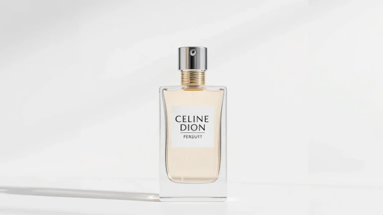 celine dion fragrance - Elegant Celine Dion fragrance bottle against soft white background with subtle s
