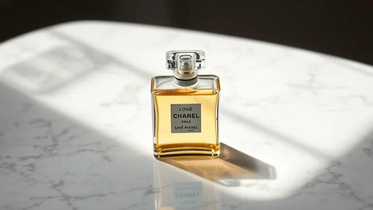 chanel cologne for men - Chanel cologne bottle on marble surface with soft morning light, minimalist luxu