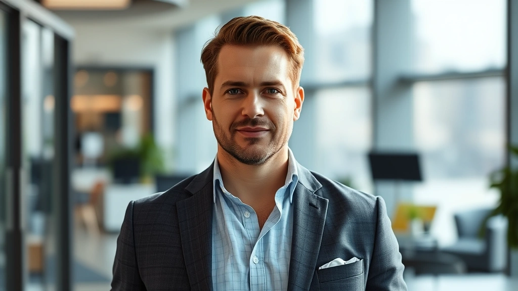chaps cologne - 
Man wearing chaps cologne in an office setting, confident and professional appe
