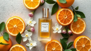 charlie fragrance - Flat lay photography of charlie fragrance bottle surrounded by fresh citrus frui
