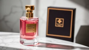 charlotte tilbury fragrance - Luxurious Charlotte Tilbury fragrance bottle with elegant gold accents and rose-