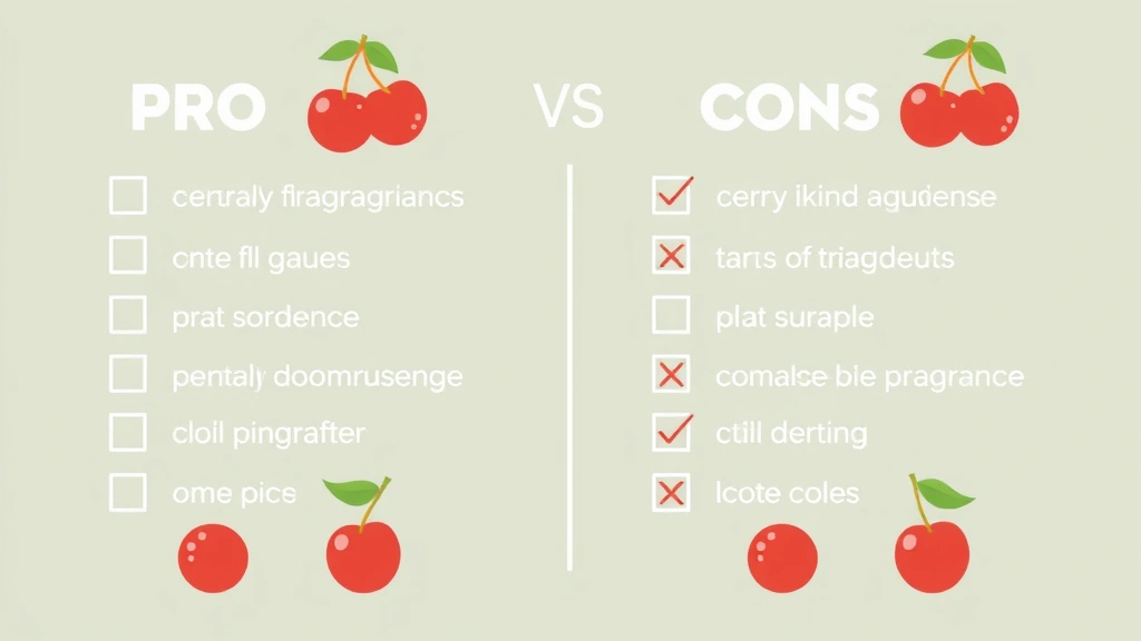 cherry fragrances -
Pros and cons list graphic for cherry fragrances with checkmarks and X marks in