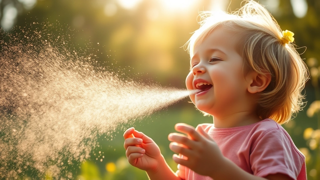 children's fragrance - 
Child laughing while testing fragrance spray in the air with natural sunlight c