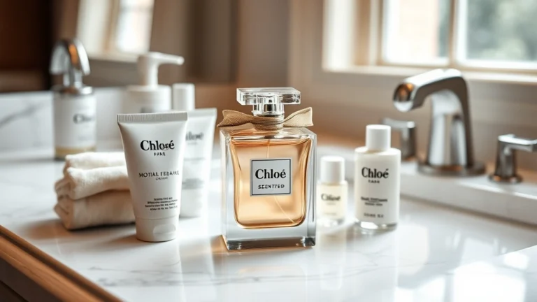 chloe fragrance - Luxury bathroom vanity with Chloe fragrance bottle surrounded by unscented moist
