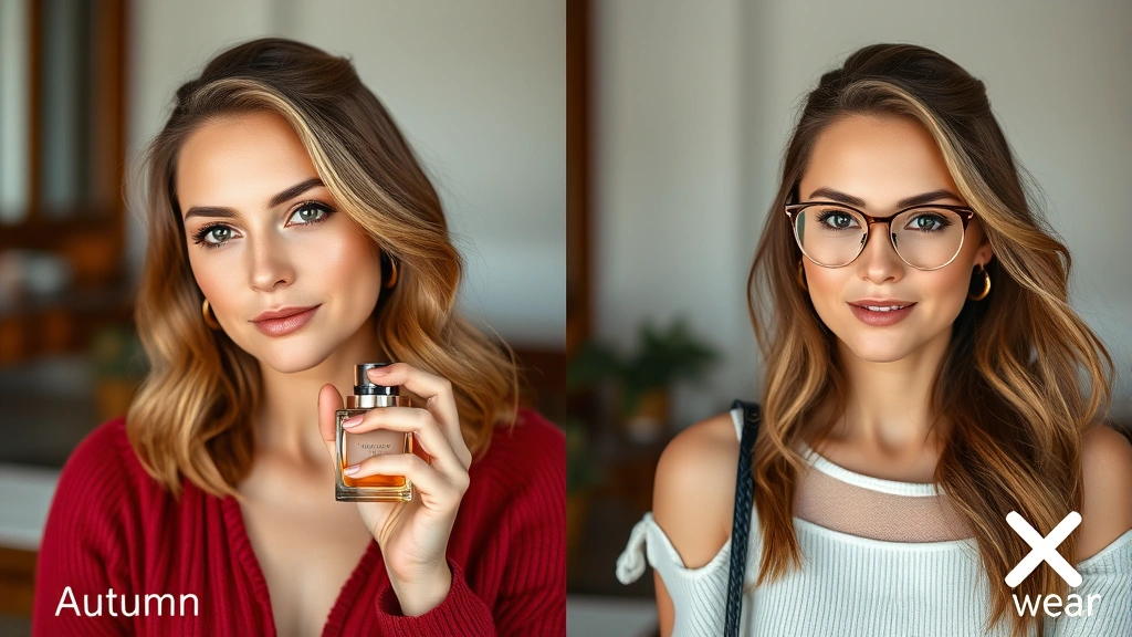 cinnamon fragrance perfume -
Split-screen comparison showing a woman wearing cinnamon fragrance in autumn ev