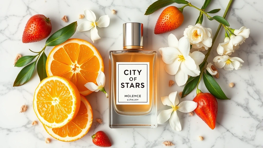 city of stars cologne - 
Detailed product photography of City of Stars cologne bottle with citrus fruits