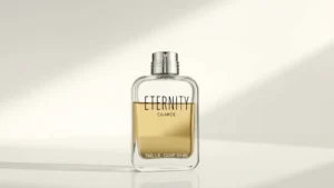 ck eternity cologne - Close-up product shot of CK Eternity Cologne bottle with fresh morning light, mi