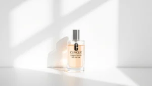 clinique fragrance - Clinique fragrance bottle on minimalist white background with soft morning light