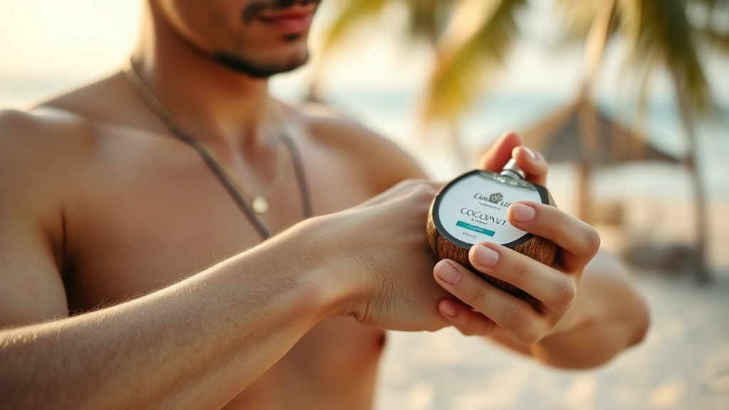 coconut fragrance perfume - 
Lifestyle image of someone applying coconut fragrance to pulse point on wrist w