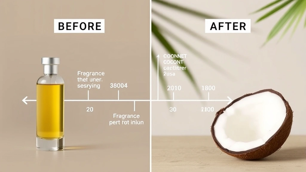 coconut fragrance perfume - 
Before and after timeline showing fragrance performance over 6 hours with descr