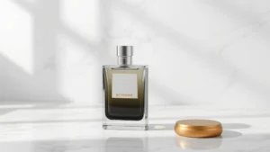 cologne aftershave - Luxury cologne aftershave bottle on white marble surface with soft natural light