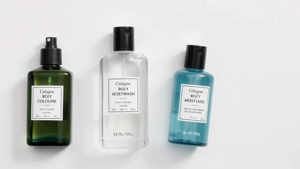 cologne spray -
Flat lay of cologne spray bottle, matching body wash, and moisturizer showing l