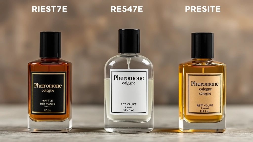 cologne with pheromones -
Side-by-side comparison of three pheromone cologne bottles showing price range