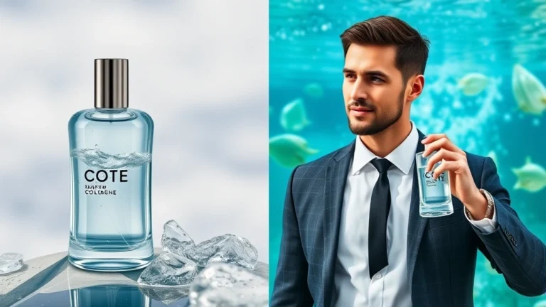 cool water cologne for men - Split comparison image: cool water cologne bottle on left, professional man wear
