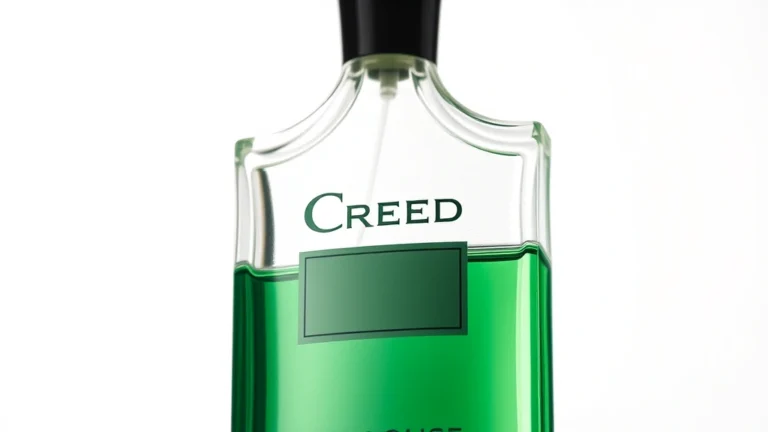 creed cologne green irish tweed - Close-up product shot of Creed cologne bottle with green glass against white bac