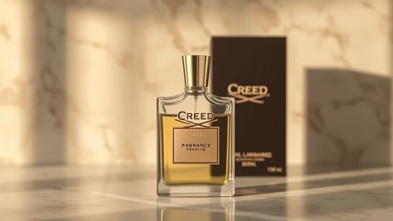creed women's fragrances - Luxury Creed fragrance bottle with soft, warm lighting against marble background