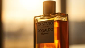 cristiano ronaldo cologne - Close-up of Cristiano Ronaldo cologne bottle with morning sunlight creating warm