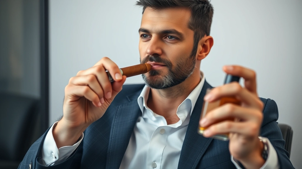 cuban cigar cologne - 
Man confidently wearing cuban cigar cologne in a business meeting, subtle smoke