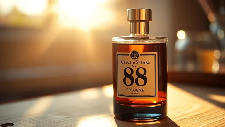 czech & speake's no. 88 cologne - Close-up of Czech & Speake No. 88 cologne bottle with morning sunlight casting g