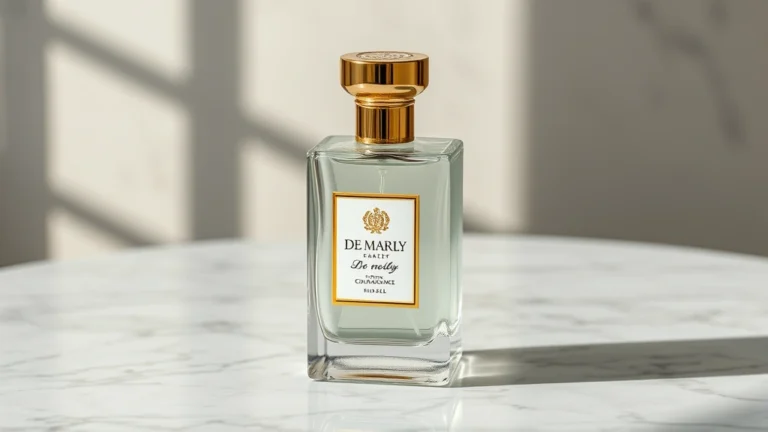 de marly cologne - Elegant de marly cologne bottle with frosted glass and gold accents on marble su