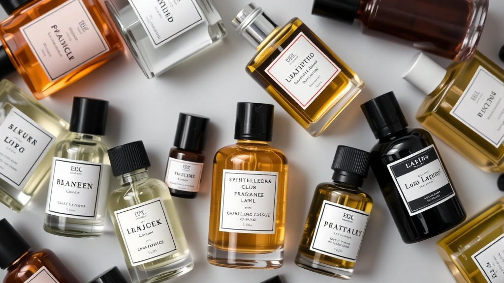 designer fragrance oils - 
Flat lay of multiple designer fragrance oil bottles from different luxury brand