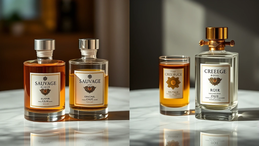 dior sauvage elixir cologne for men - 
Split-screen comparison showing Sauvage Elixir next to original Sauvage and Cre