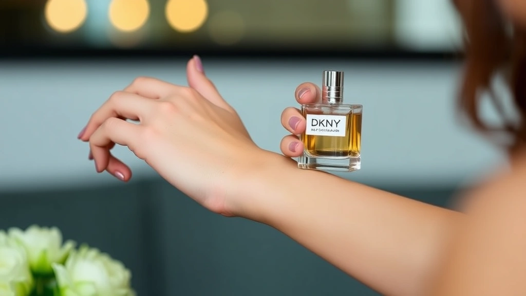 dkny fragrance be delicious - 
Woman applying fragrance to pulse points on wrist, showing proper application t