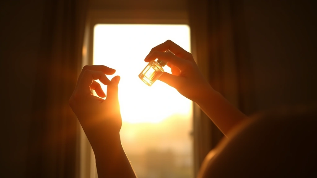 dolce and gabbana women's fragrance - 
Woman applying fragrance to wrist pulse point with golden hour sunlight streami