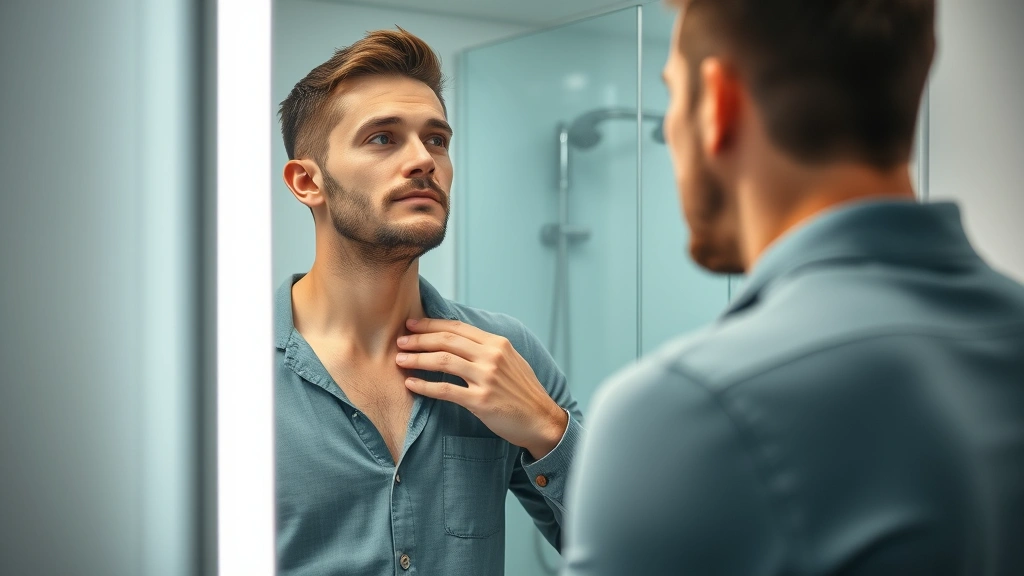 dr squatch cologne - 
Man applying cologne to neck/pulse point in modern bathroom mirror reflection
