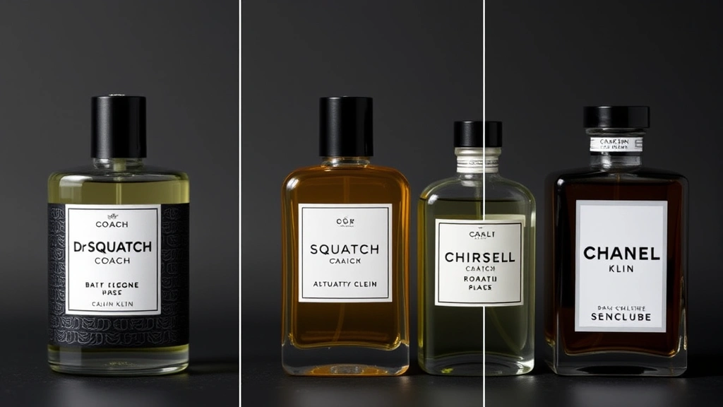 dr squatch cologne - 
Comparison grid showing Dr Squatch cologne bottle next to Coach, Calvin Klein, 