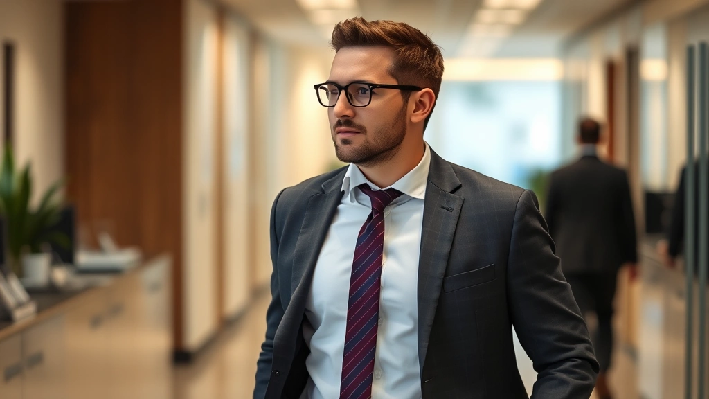 drakkar noir cologne - 
Man in business casual attire confidently walking through an office, subtle fra