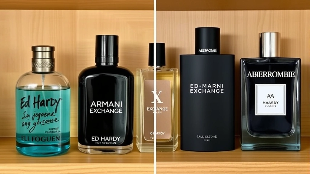 ed hardy cologne - 
Split-screen comparison showing Ed Hardy cologne next to Armani Exchange and Ab