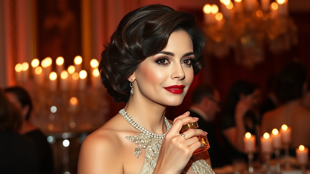 elizabeth taylor fragrances - 
Woman wearing Elizabeth Taylor fragrance at elegant evening event, sophisticate