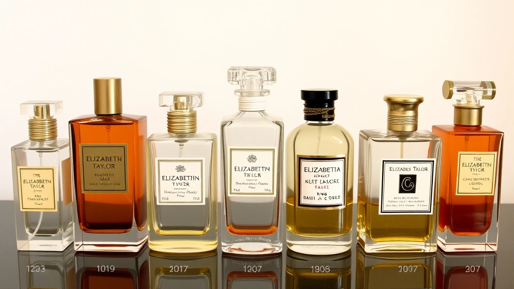 elizabeth taylor fragrances - 
Vintage Elizabeth Taylor fragrance bottles arranged chronologically showing evo