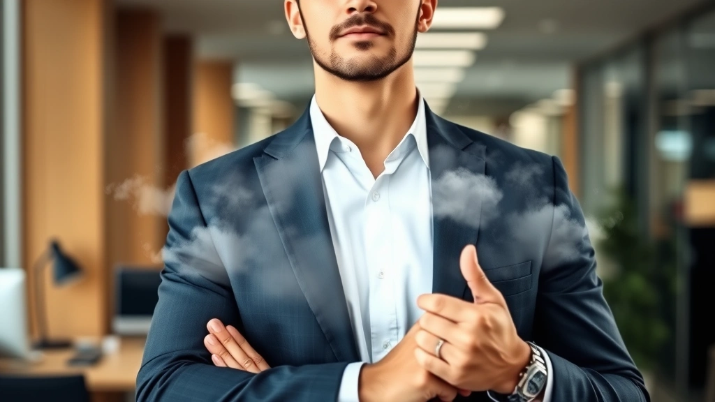 epic blue cologne - 
Man in business casual attire at an office looking confident, with subtle fragr