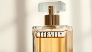 eternity women's fragrance - Close-up of Eternity Women's Fragrance bottle with soft natural lighting highlig